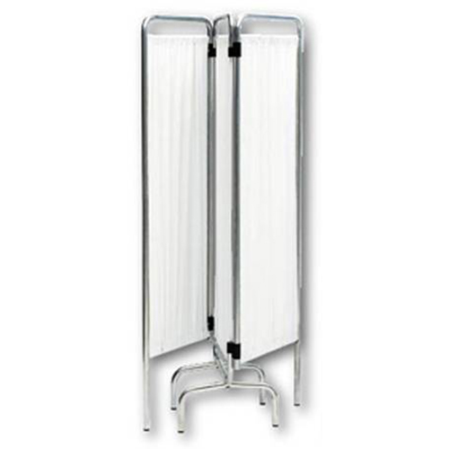 Paravento a 3 elementi con ruote e con telaio in acciaio cromato